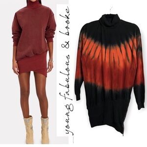 NWT Young Fabulous & Broke Asymmetrical Turtleneck Zipper dye sweatshirt